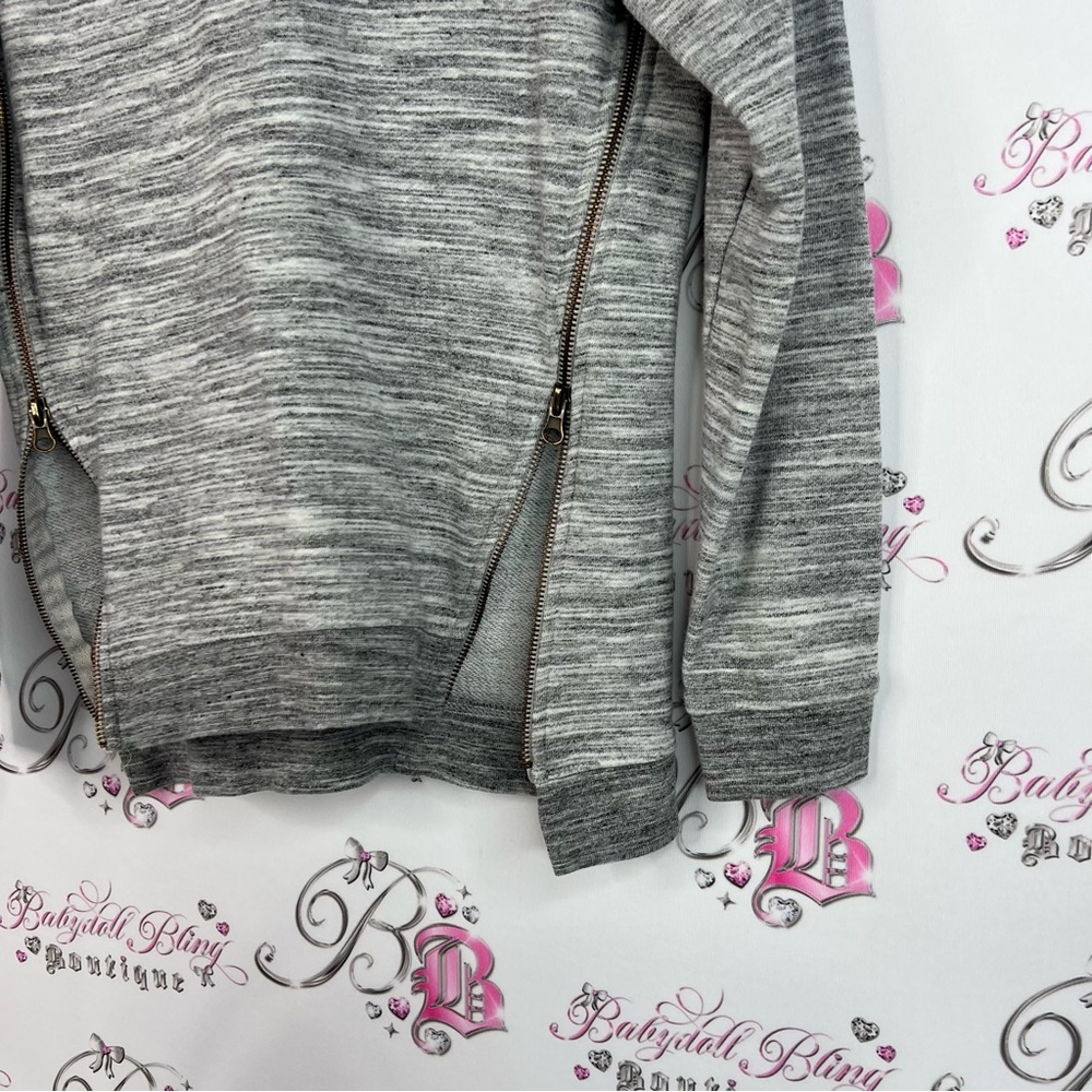 Amnesia sweater top double zippers zip up detail Heather Gray Crewneck Sweater - Picture 4 of 10